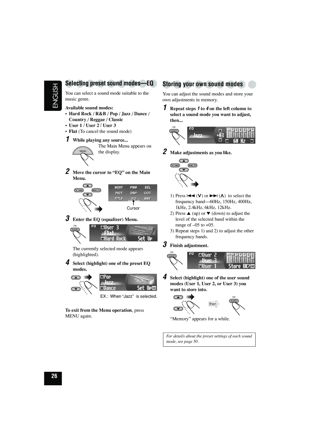 JVC KD-SHX900 manual Storing your own sound modes 