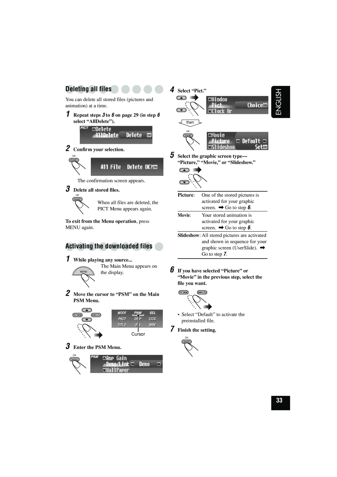 JVC KD-SHX900 manual Deleting all files, Activating the downloaded files 