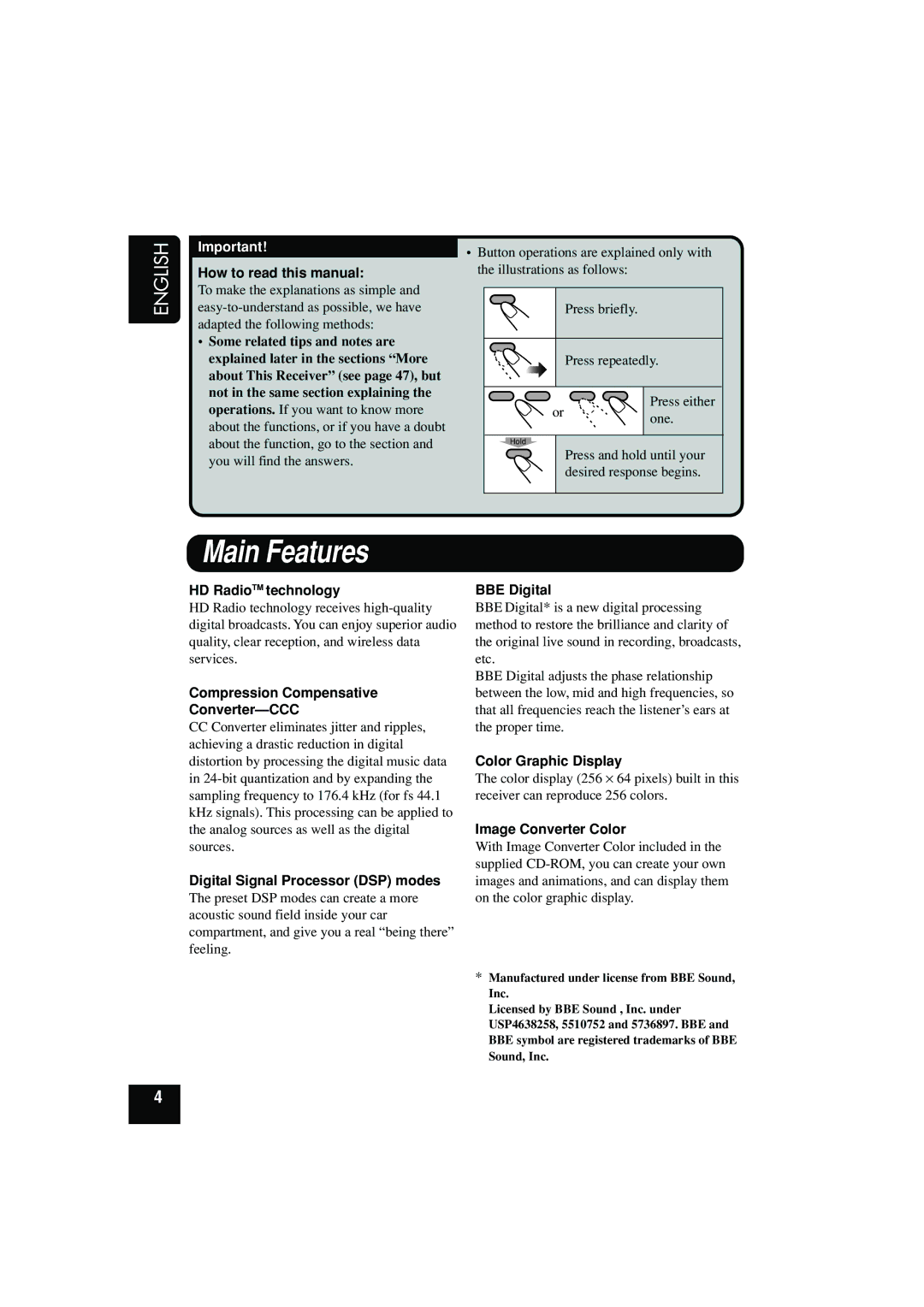 JVC KD-SHX900 manual Main Features 