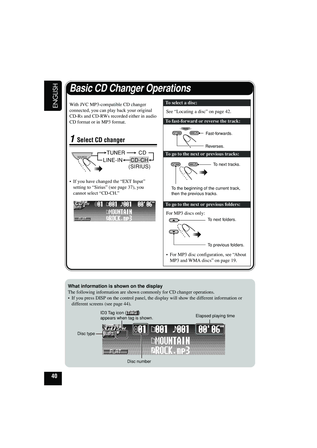 JVC KD-SHX900 manual Basic CD Changer Operations, Select CD changer 