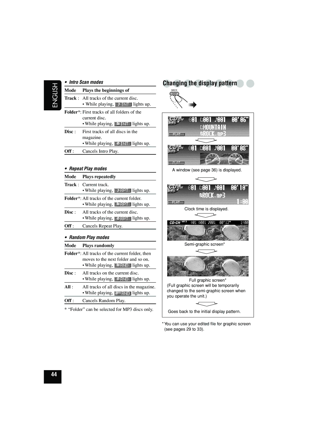 JVC KD-SHX900 manual Mode Plays repeatedly Track, Disc 