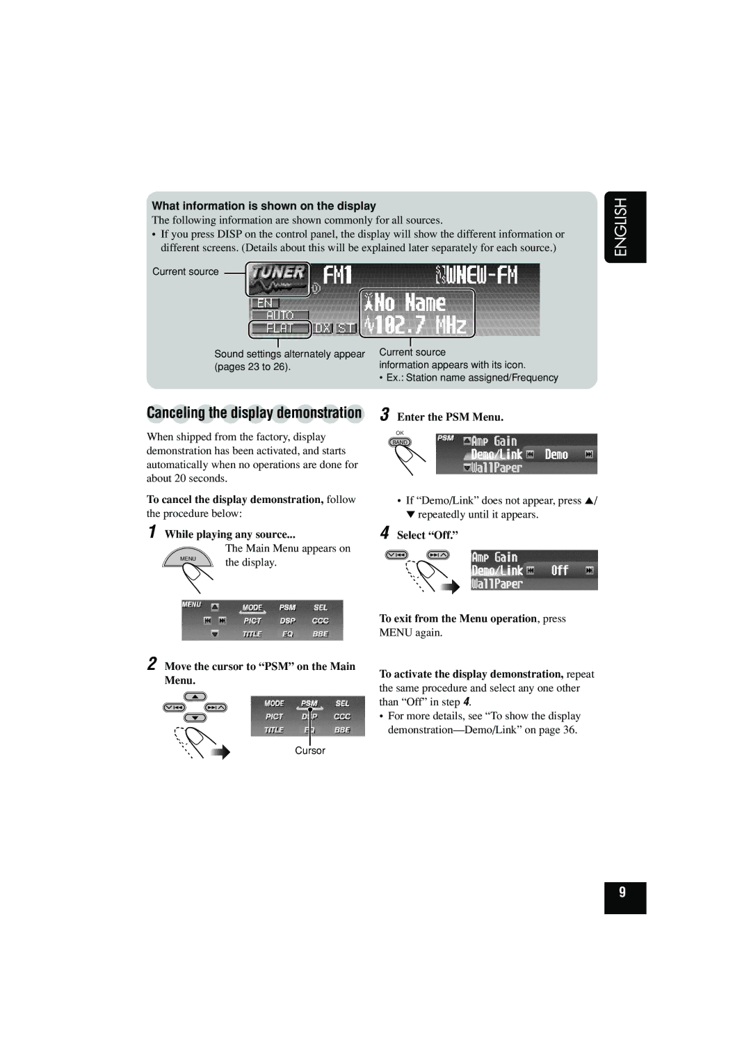 JVC KD-SHX900 manual What information is shown on the display 