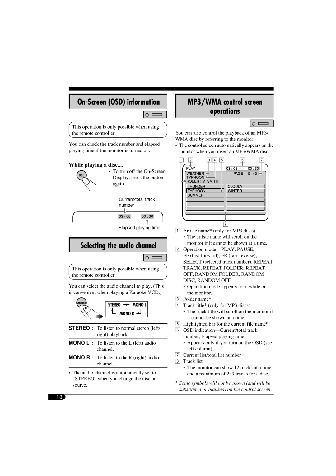 JVC KD-SV3104 manual MP3/WMA control screen Operations, While playing a disc 