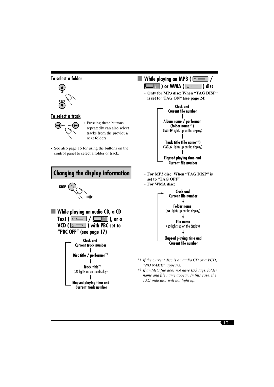 JVC KD-SV3104 manual Text / , or a, While playing an MP3 Or WMA disc, To select a folder, To select a track 