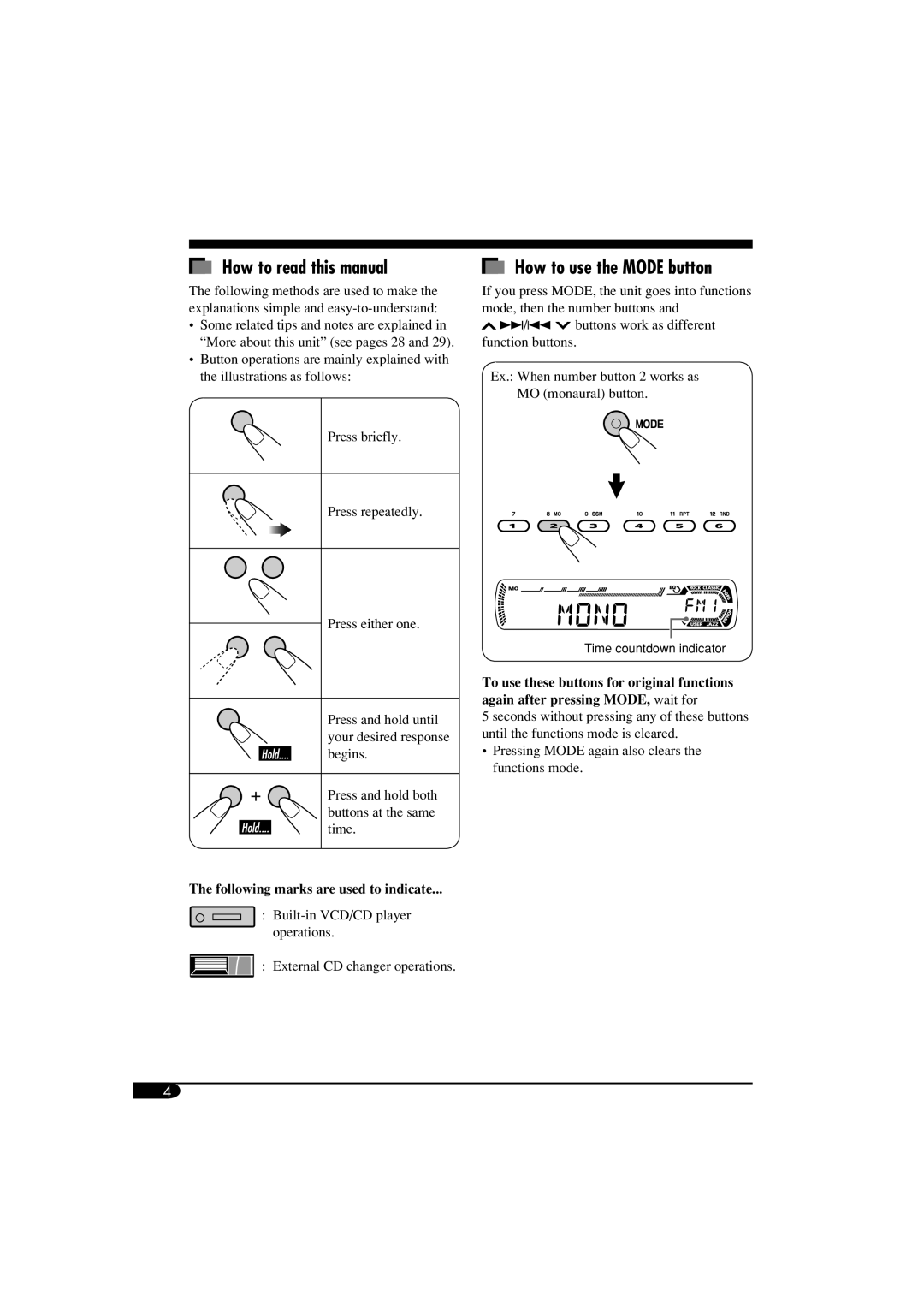 JVC KD-SV3104 How to read this manual, How to use the Mode button 