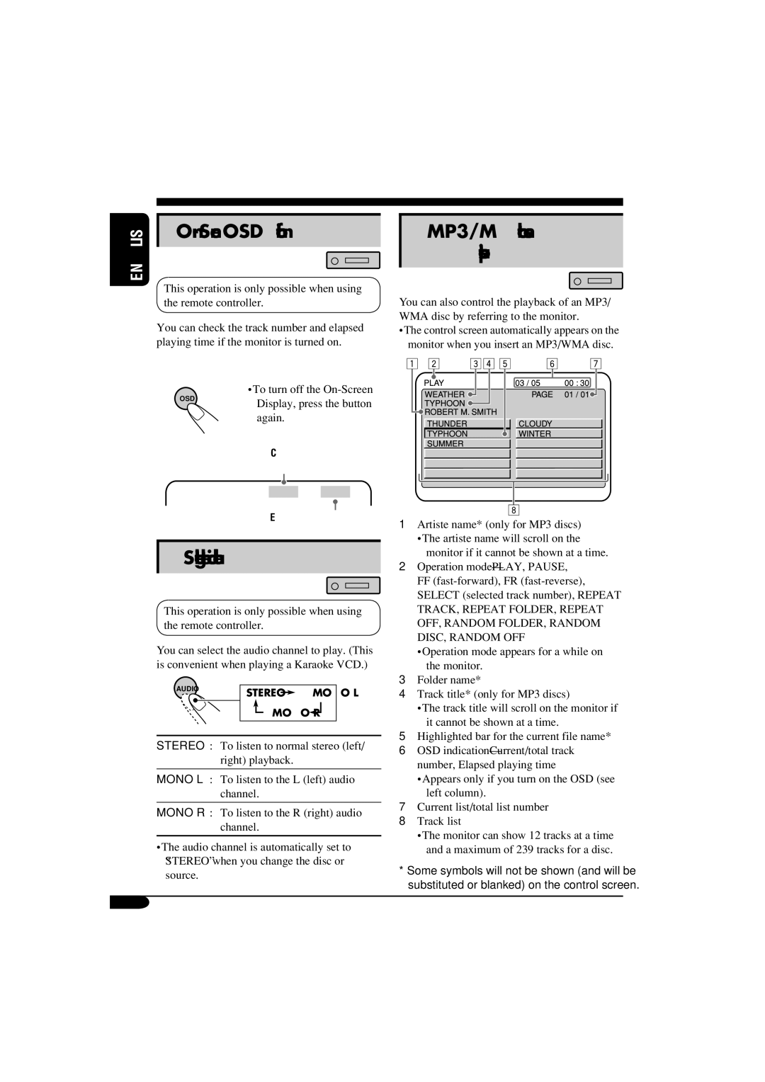 JVC KD-SV3105 manual MP3/WMA control screen Operations, On-Screen OSD information 