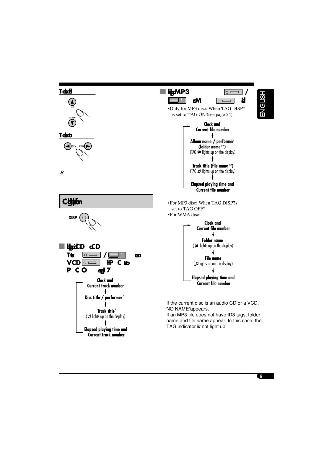 JVC KD-SV3105 manual Text / , or a, Or WMA disc, To select a folder, To select a track, While playing an MP3 