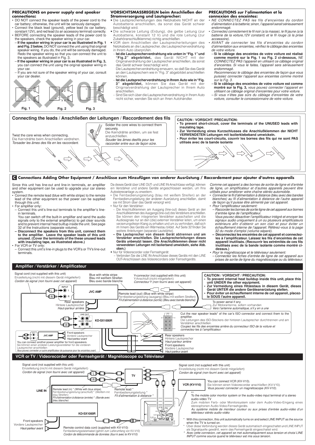 JVC KD-SX1000R manual Precautions on power supply and speaker connections 