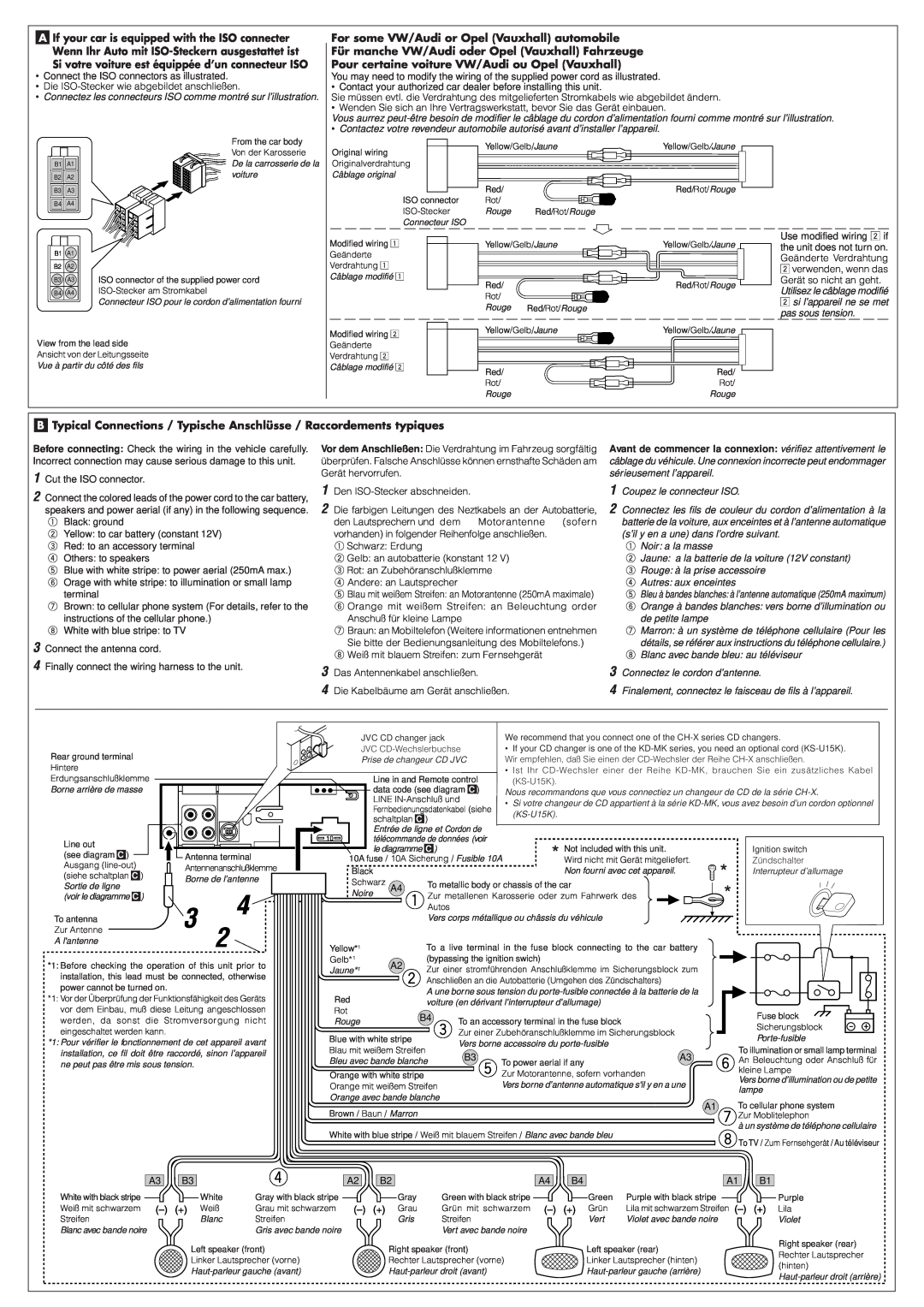 JVC KD-SX1000R manual For some VW/Audi or Opel Vauxhall automobile, Für manche VW/Audi oder Opel Vauxhall Fahrzeuge 