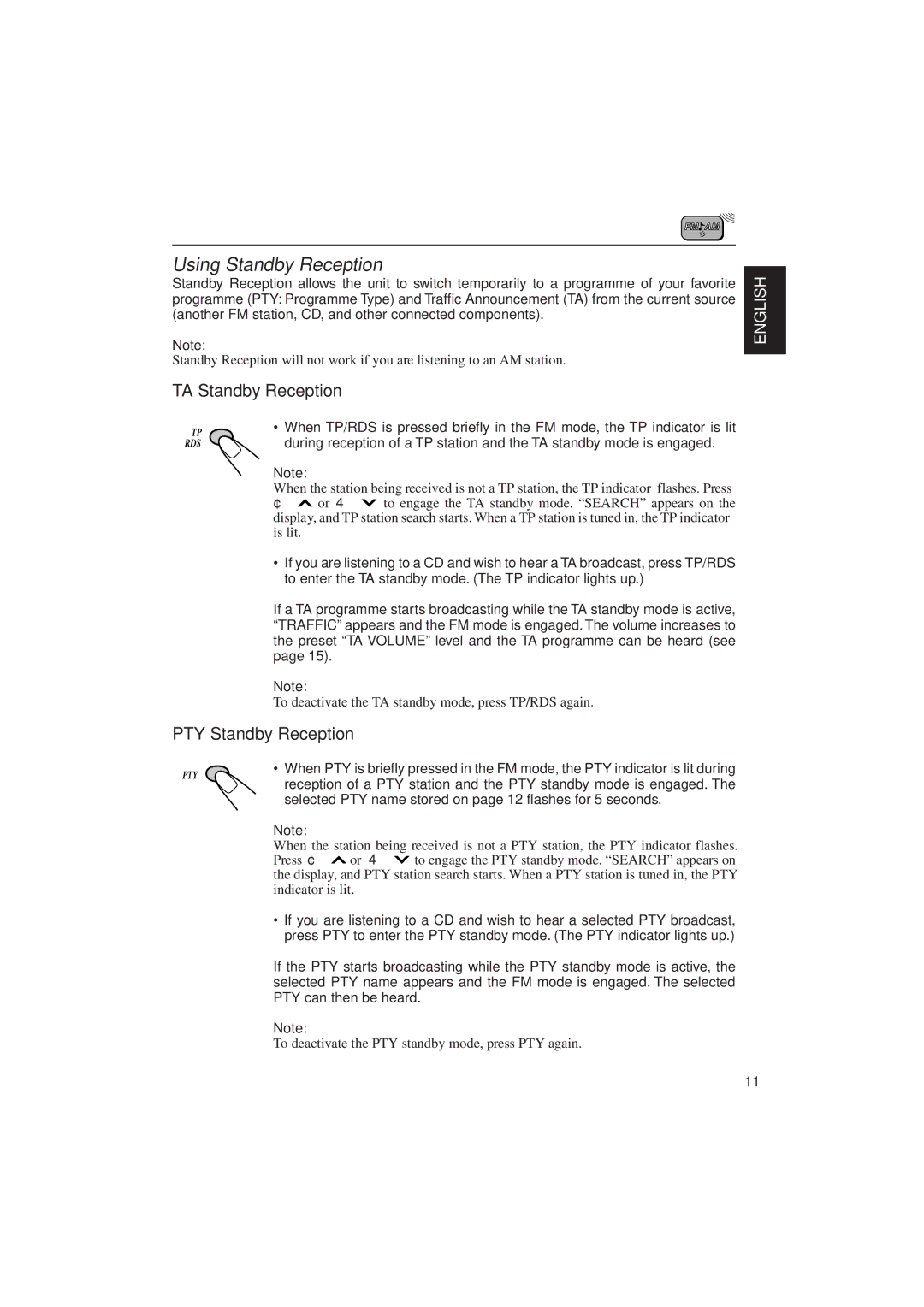 JVC KD-SX1000RJ manual Using Standby Reception, TA Standby Reception, PTY Standby Reception 