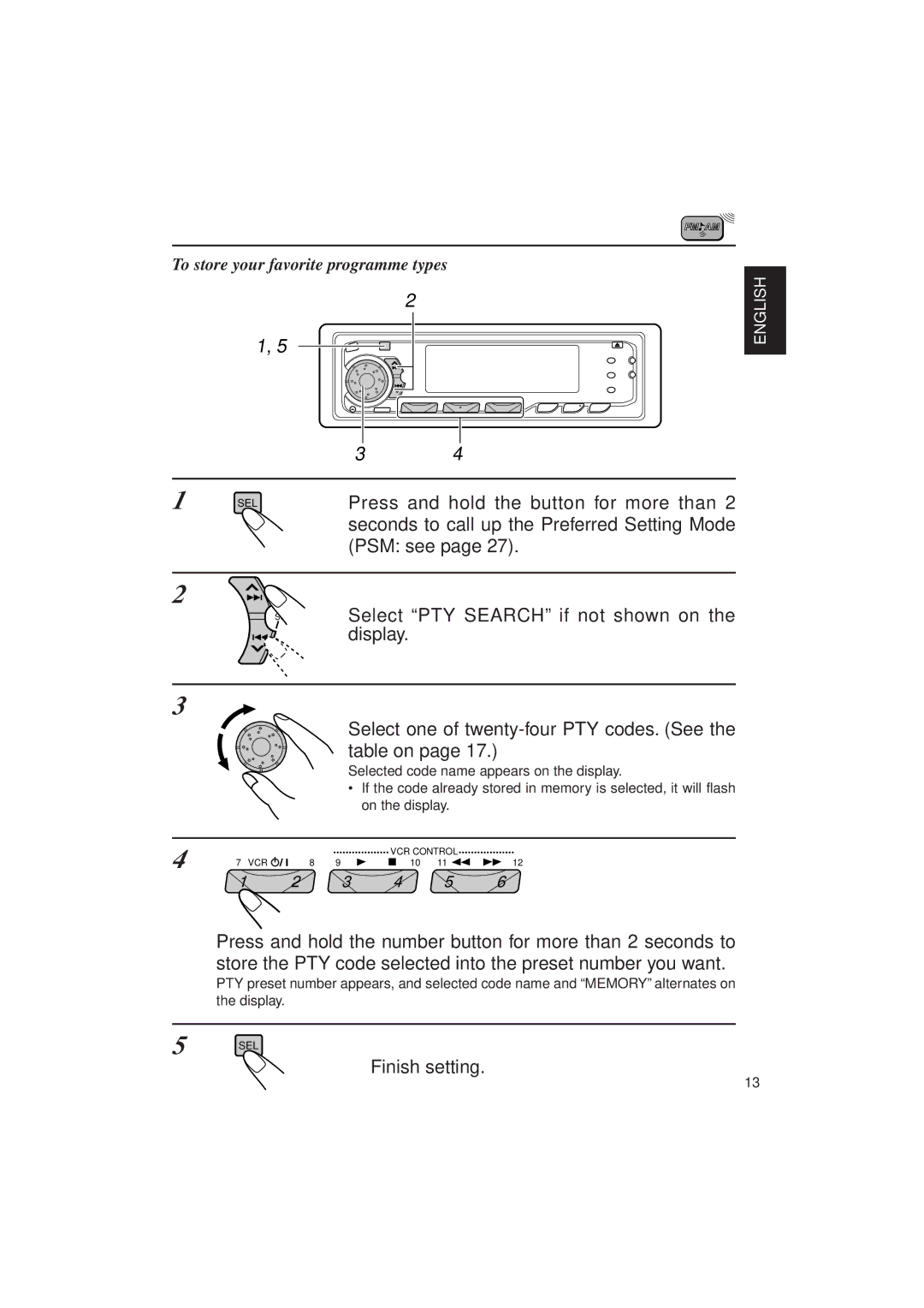 JVC KD-SX1000RJ manual To store your favorite programme types 