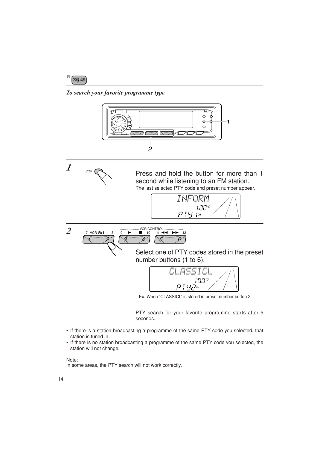 JVC KD-SX1000RJ manual Second while listening to an FM station, To search your favorite programme type 