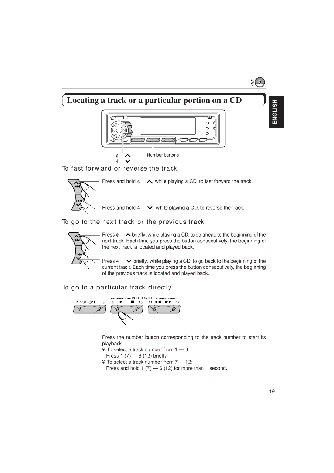 JVC KD-SX1000RJ manual Locating a track or a particular portion on a CD, To fast forward or reverse the track 