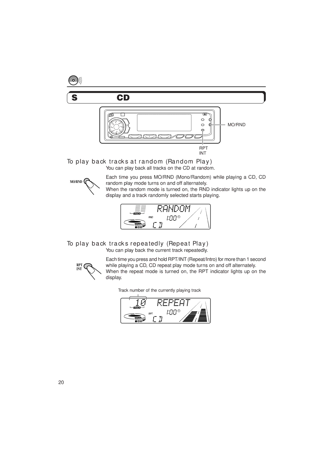 JVC KD-SX1000RJ manual Selecting CD playback modes, To play back tracks at random Random Play 