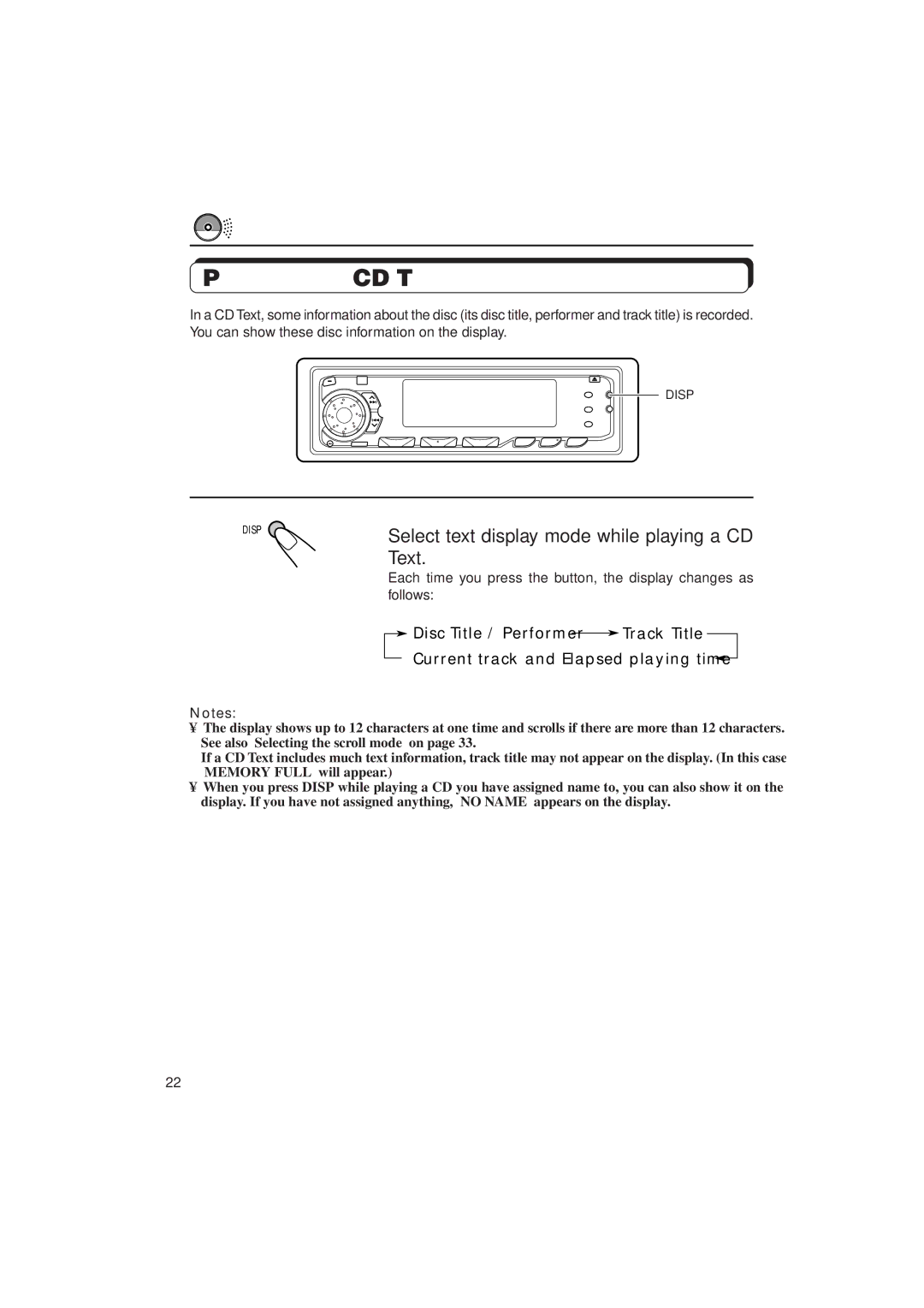 JVC KD-SX1000RJ manual Playing the CD Text, Select text display mode while playing a CD Text 