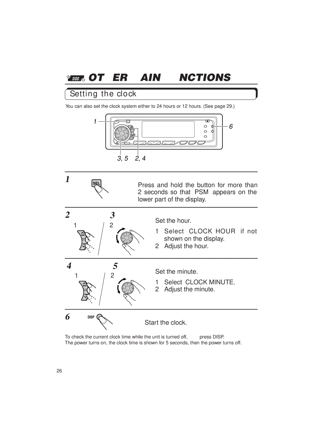 JVC KD-SX1000RJ manual Other Main Functions, Setting the clock 