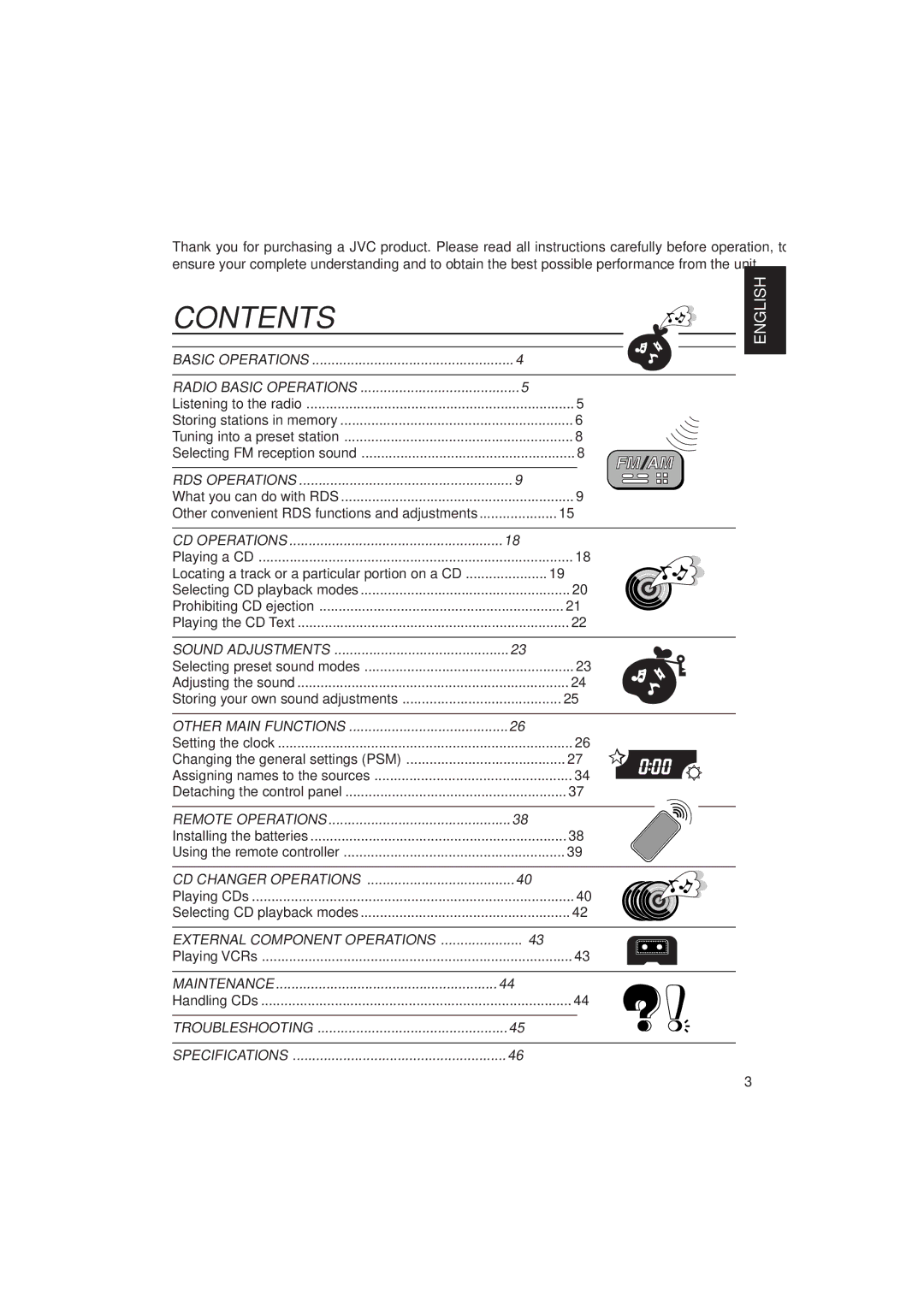 JVC KD-SX1000RJ manual Contents 