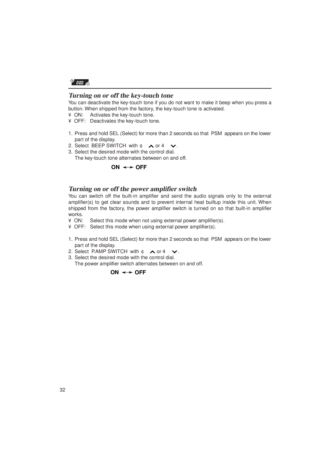 JVC KD-SX1000RJ manual Turning on or off the key-touch tone, Turning on or off the power amplifier switch 