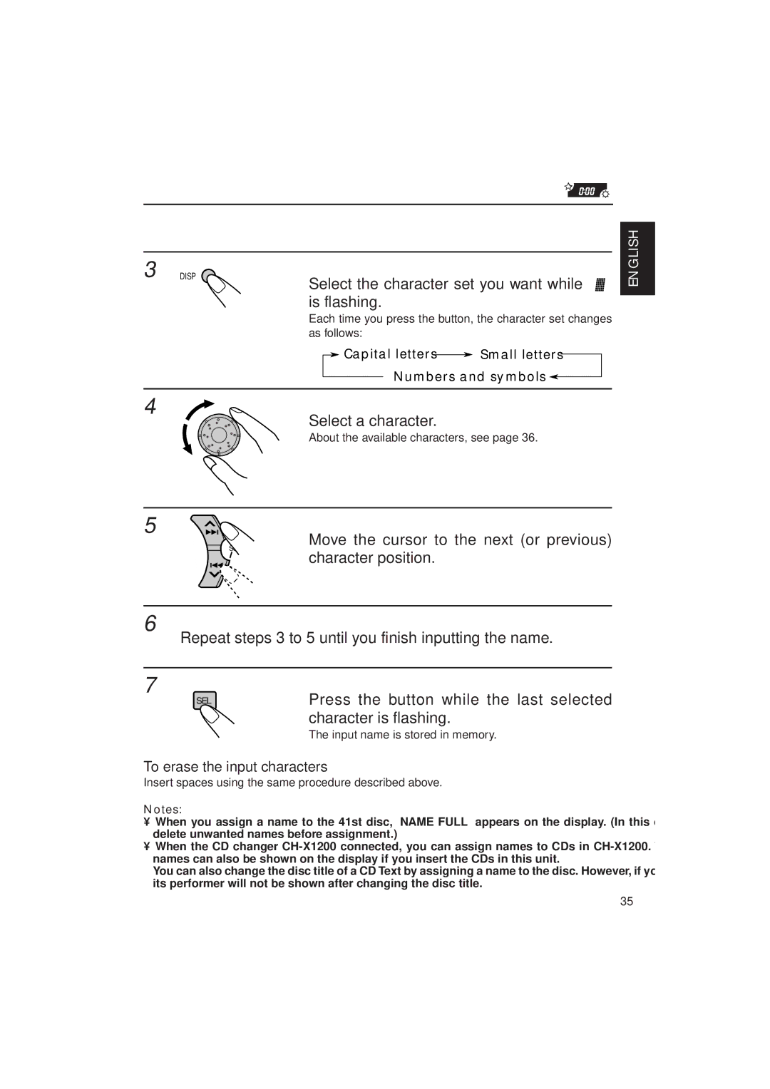 JVC KD-SX1000RJ manual Select the character set you want while, Is flashing, Select a character, Character is flashing 