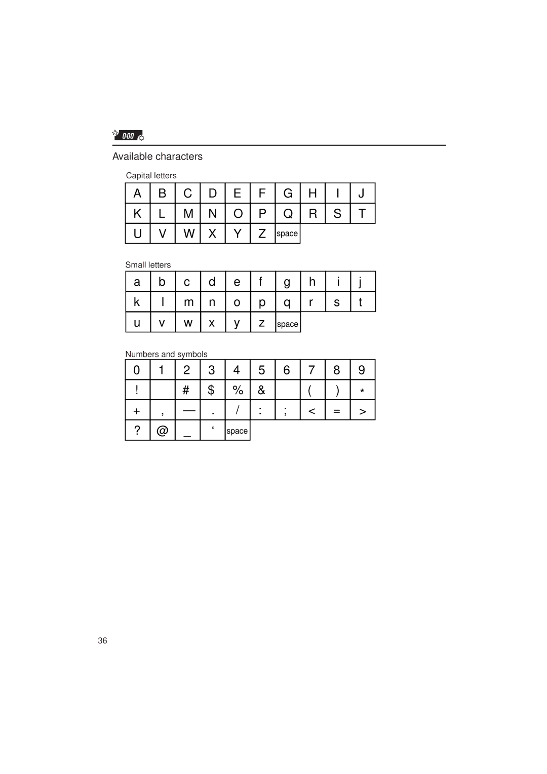 JVC KD-SX1000RJ manual Available characters, Capital letters, Small letters, Numbers and symbols 