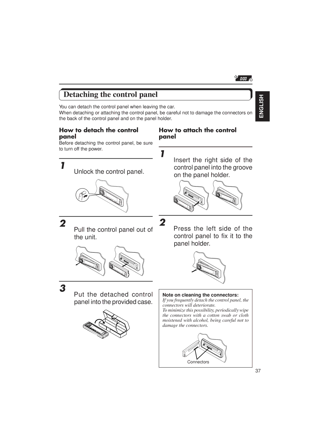 JVC KD-SX1000RJ manual Detaching the control panel, Unlock the control panel, How to detach the control panel 