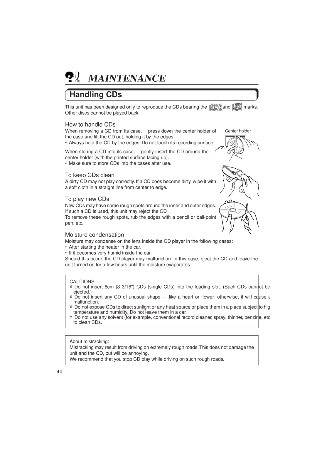 JVC KD-SX1000RJ manual Maintenance, Handling CDs 