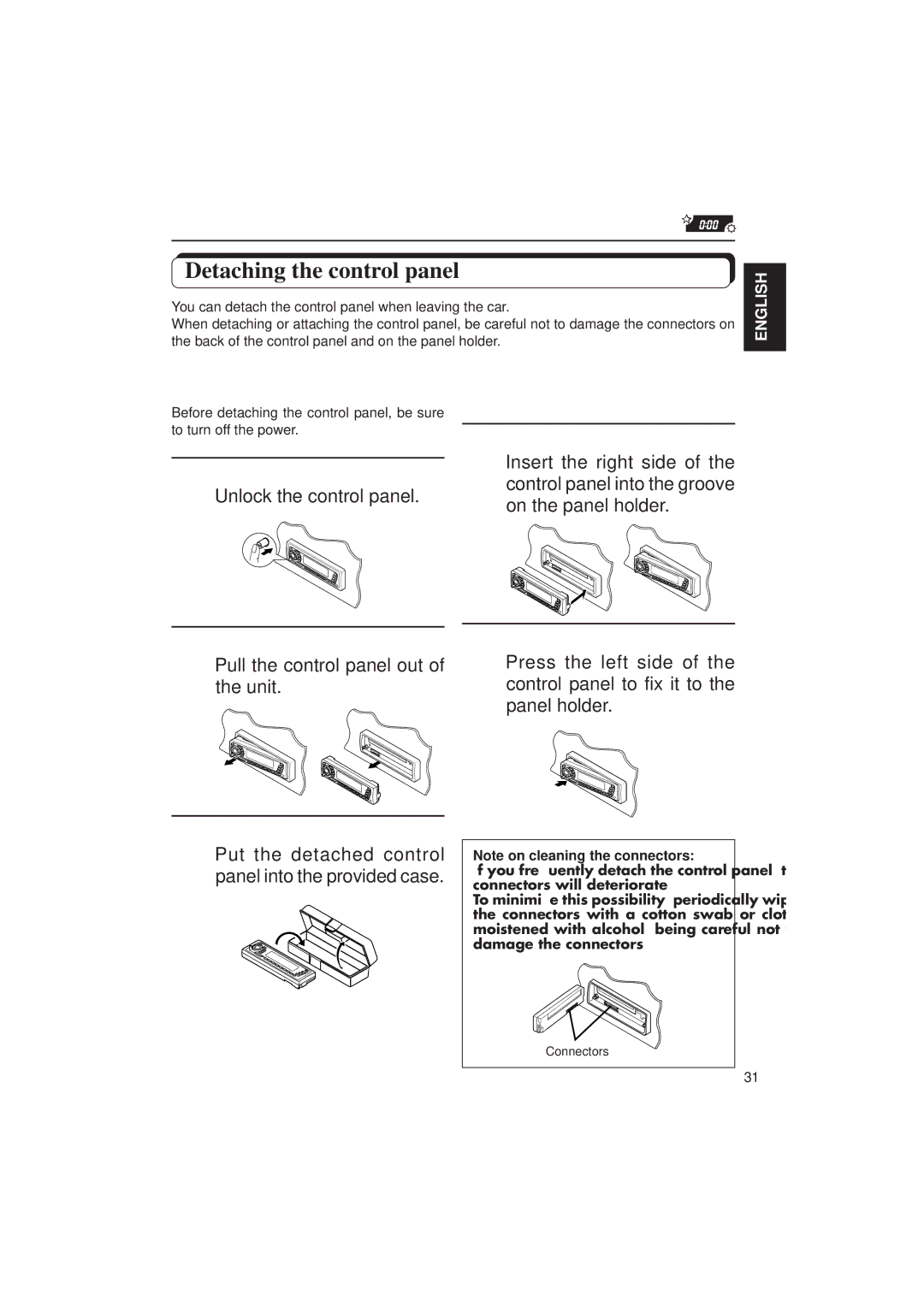 JVC KD-SX1500R manual Detaching the control panel, Unlock the control panel, How to detach the control panel 