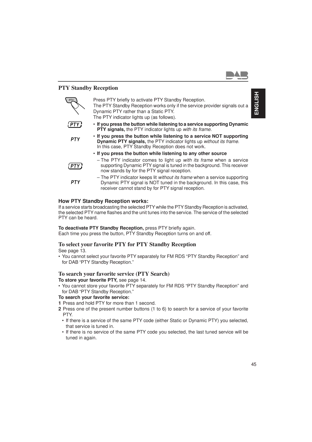 JVC KD-SX1500R manual To select your favorite PTY for PTY Standby Reception, To search your favorite service PTY Search 