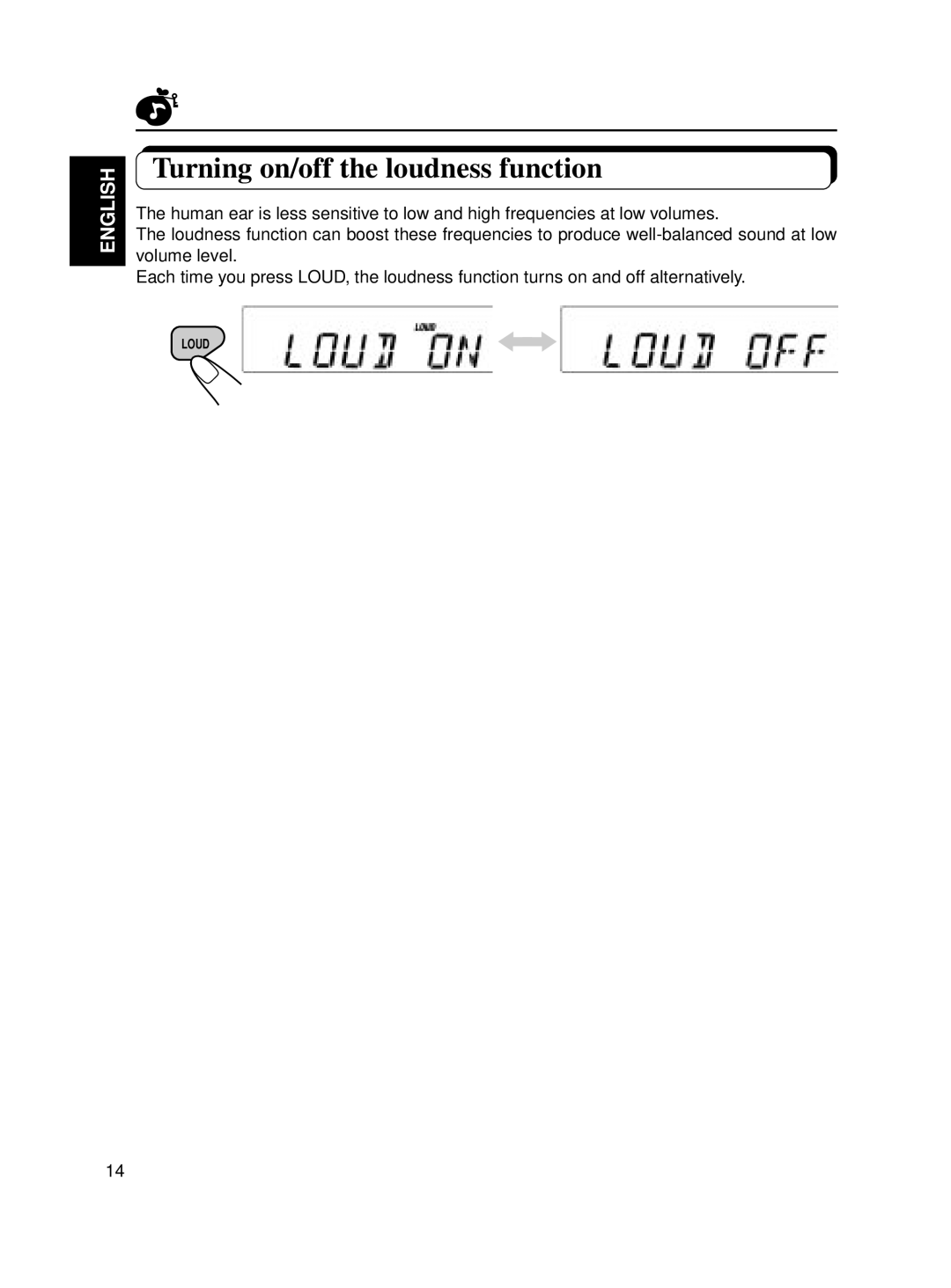 JVC KD-SX650 manual Turning on/off the loudness function 