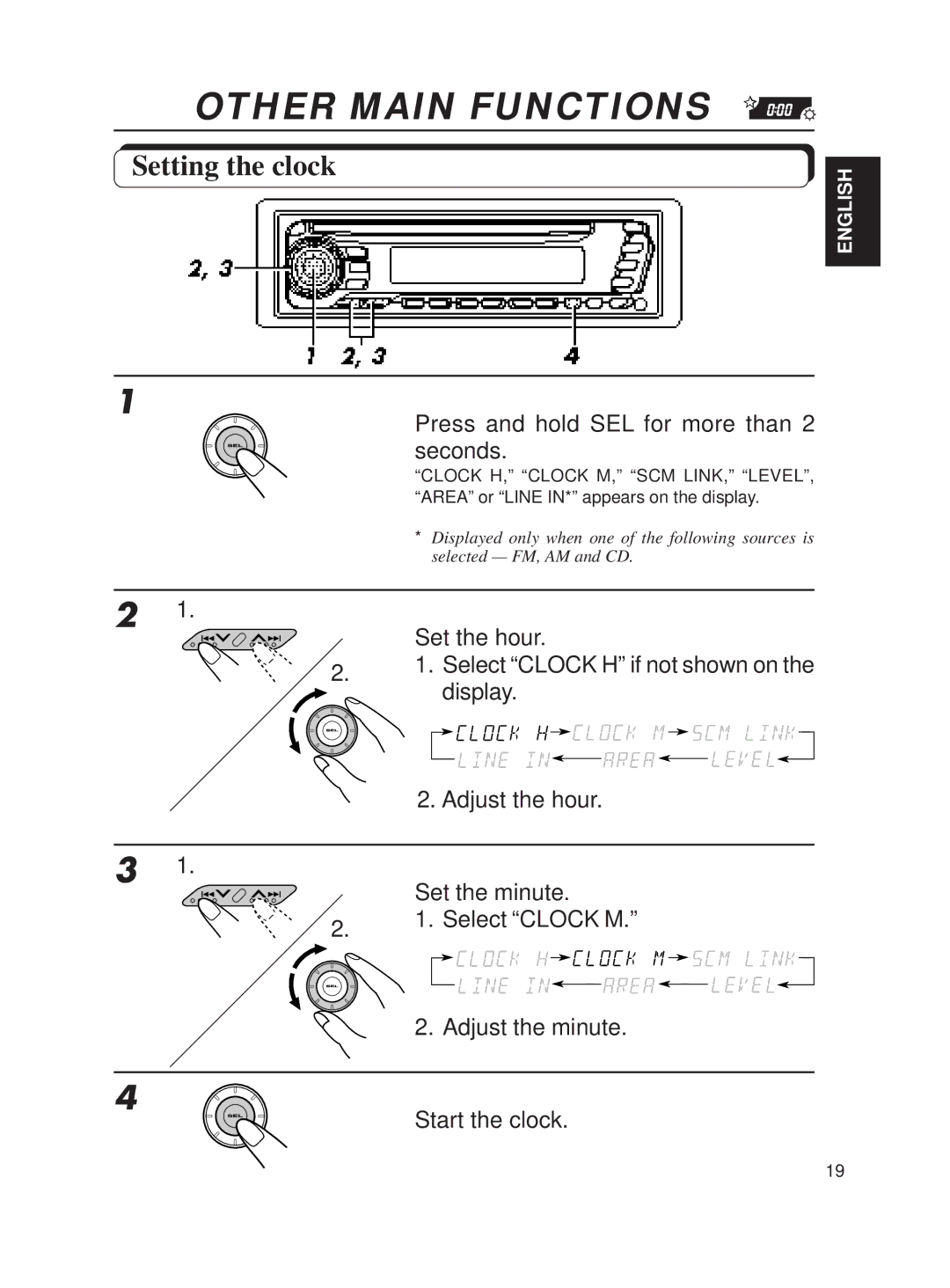 JVC KD-SX650 manual Other Main Functions, Setting the clock 