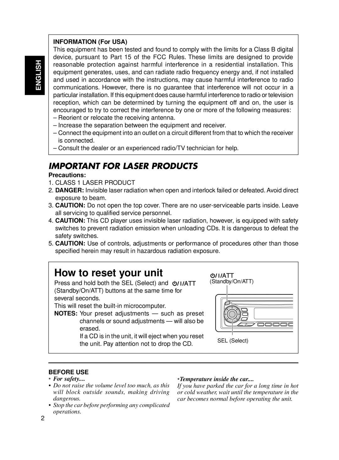 JVC KD-SX650 manual Information For USA, Precautions 