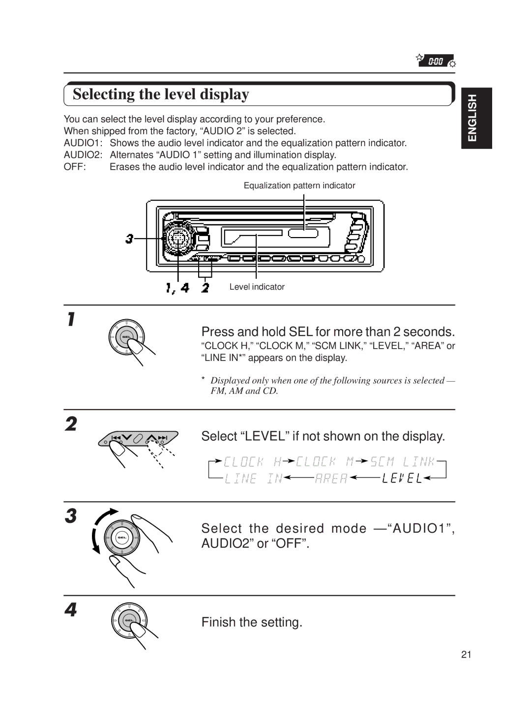 JVC KD-SX650 manual Selecting the level display, Off 