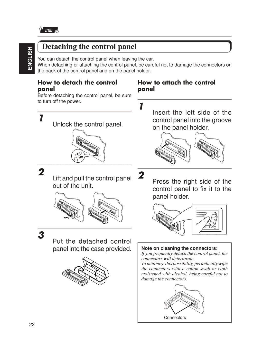 JVC KD-SX650 manual Detaching the control panel, Unlock the control panel, How to detach the control panel 