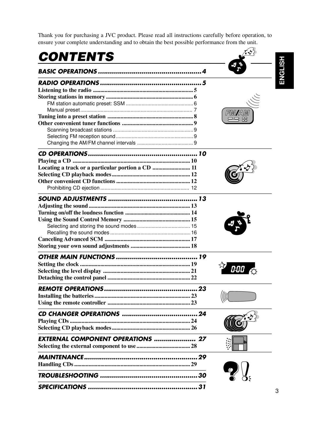 JVC KD-SX650 manual Contents 