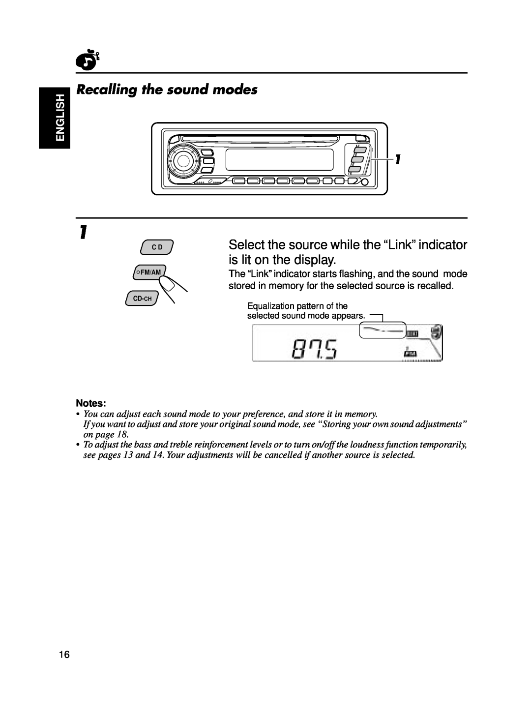JVC KD-SX650 manual Recalling the sound modes, English 