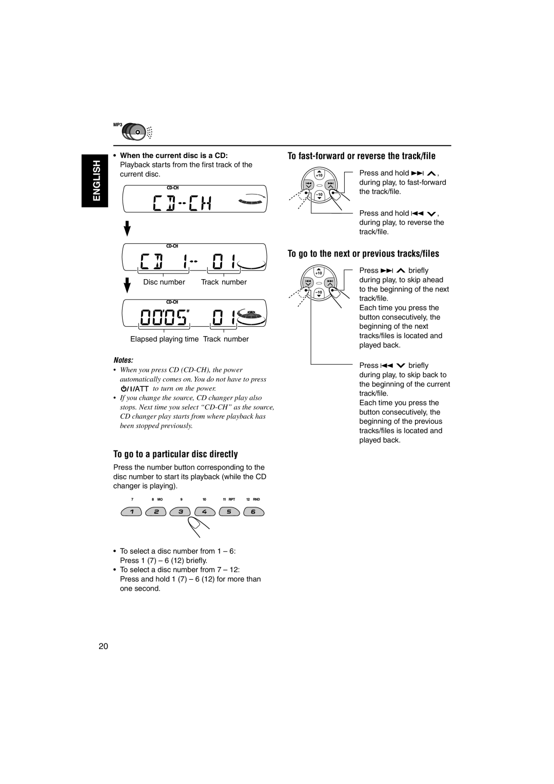 JVC KD-SX745, KD-SX695 manual To fast-forward or reverse the track/file, To go to a particular disc directly 