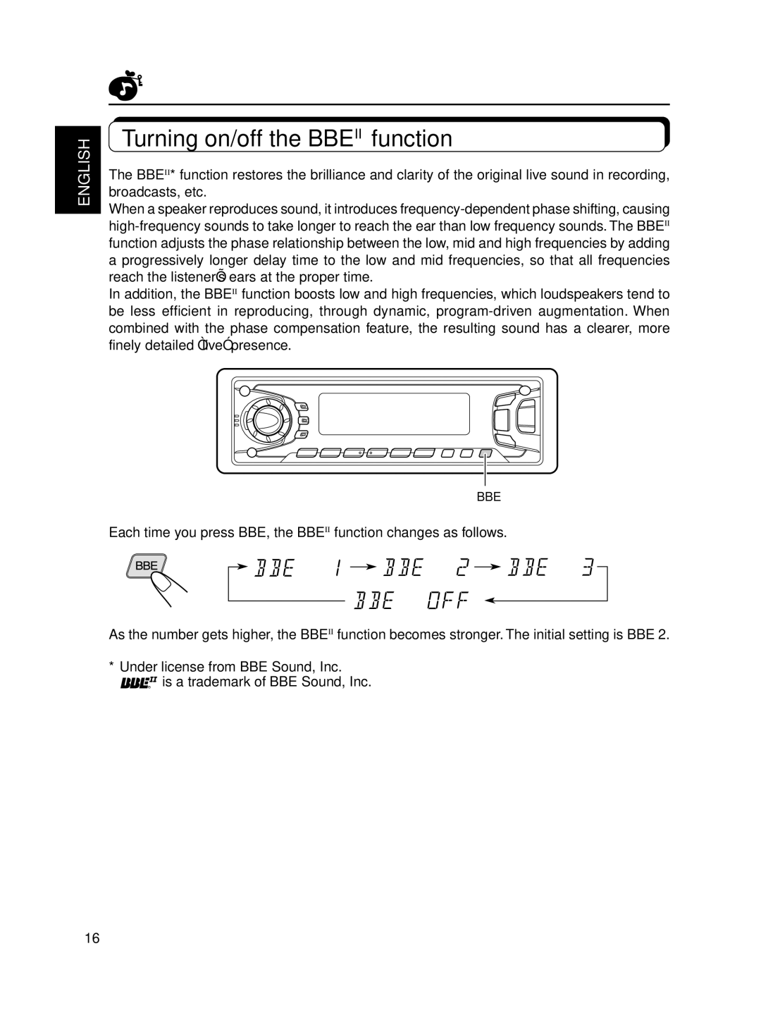 JVC KD-SX770, KD-SX870 manual Turning on/off the Bbeii function 