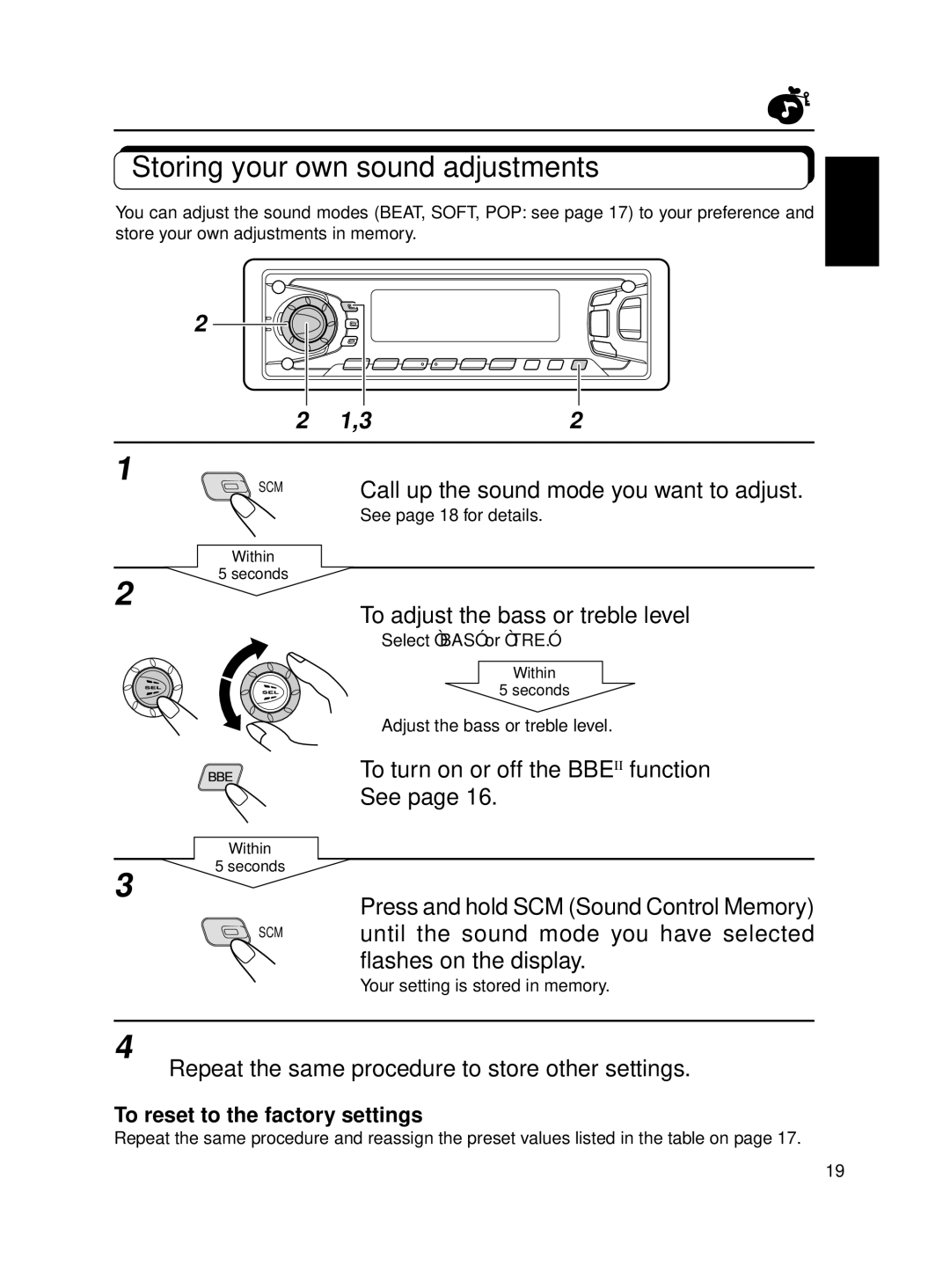 JVC KD-SX870, KD-SX770 manual Storing your own sound adjustments, To turn on or off the Bbeii function See 