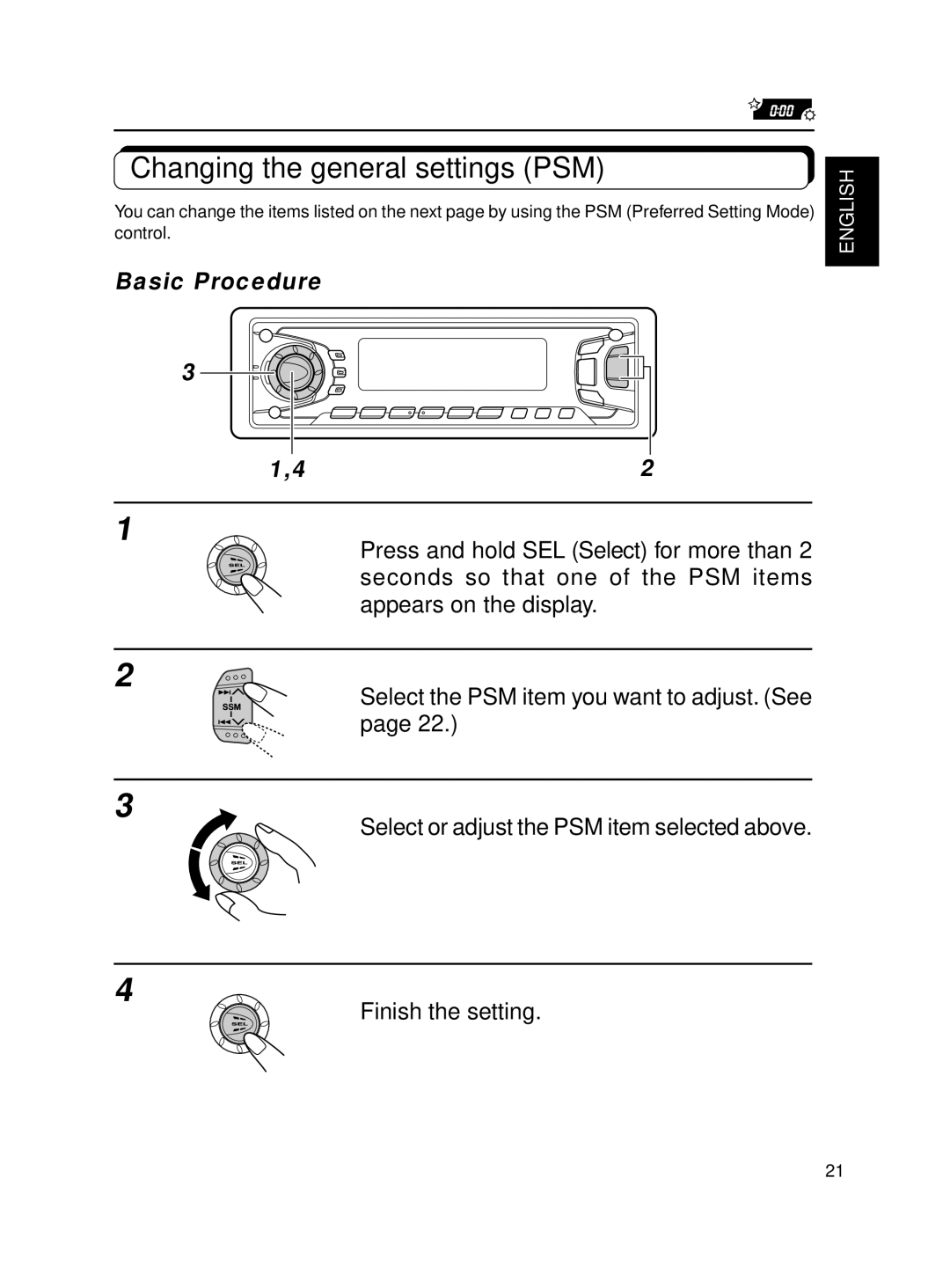 JVC KD-SX870, KD-SX770 manual Changing the general settings PSM, Basic Procedure 