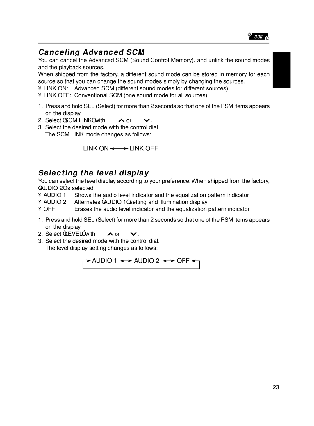 JVC KD-SX870, KD-SX770 manual Canceling Advanced SCM, Selecting the level display 