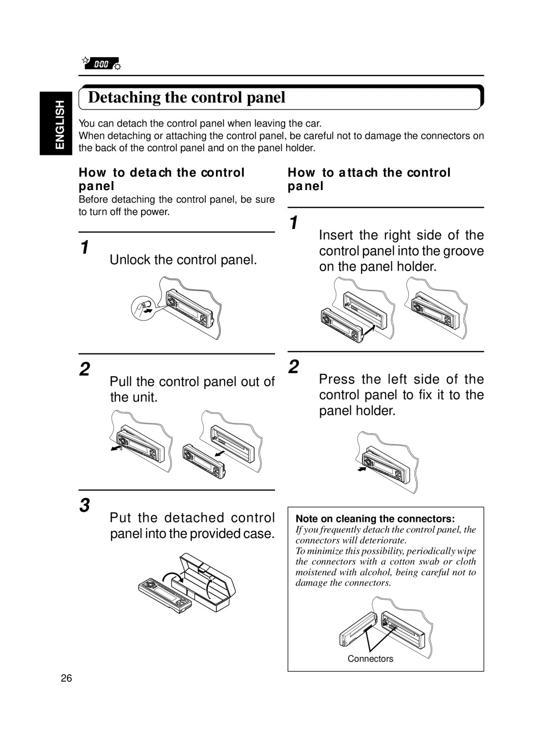 JVC KD-SX770, KD-SX870 manual Detaching the control panel, Unlock the control panel, How to detach the control panel 