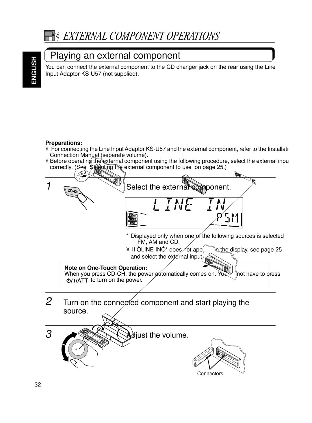 JVC KD-SX770, KD-SX870 manual Playing an external component, Select the external component, Preparations 