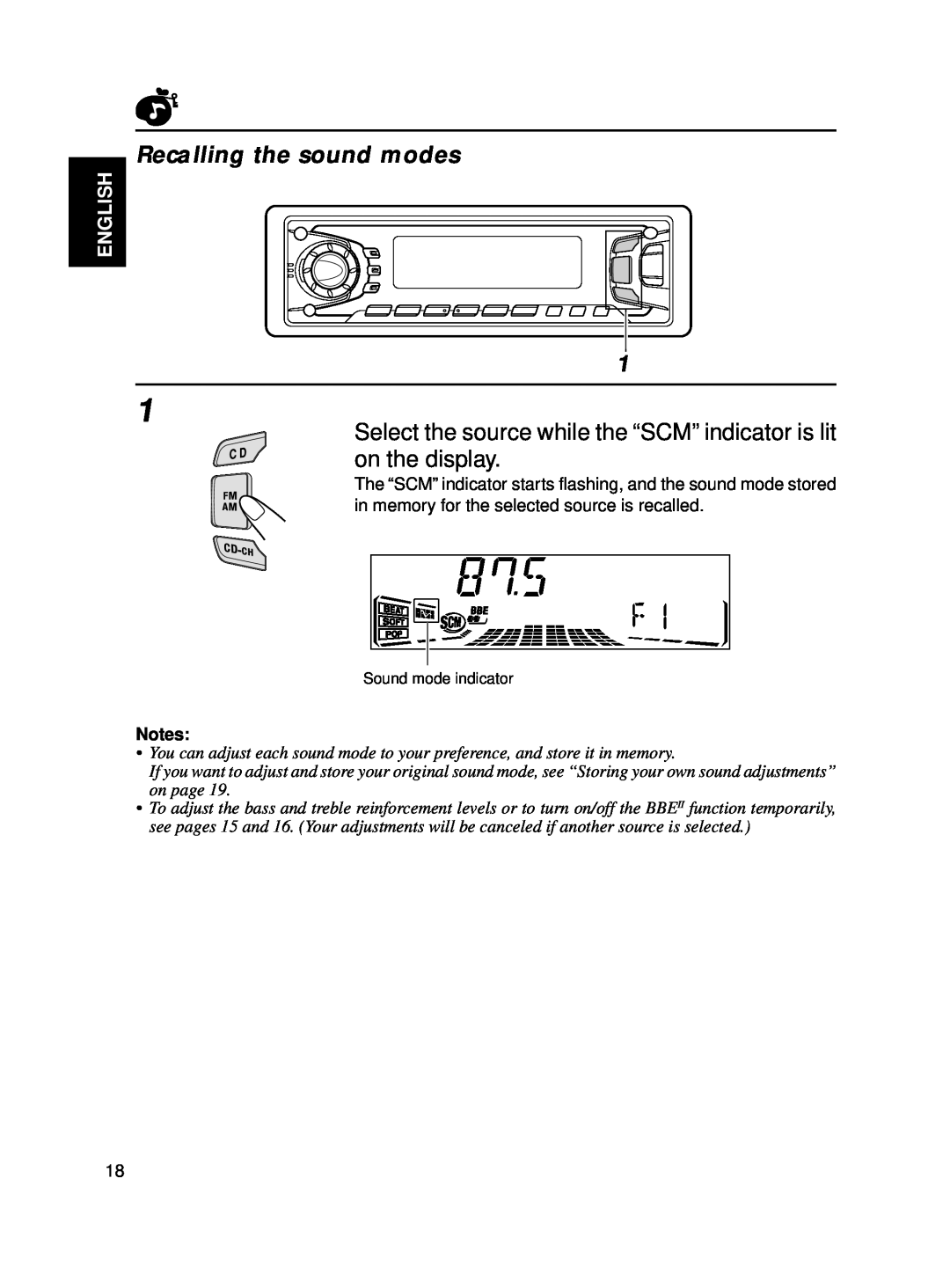 JVC KD-SX770, KD-SX870 manual Recalling the sound modes, English 
