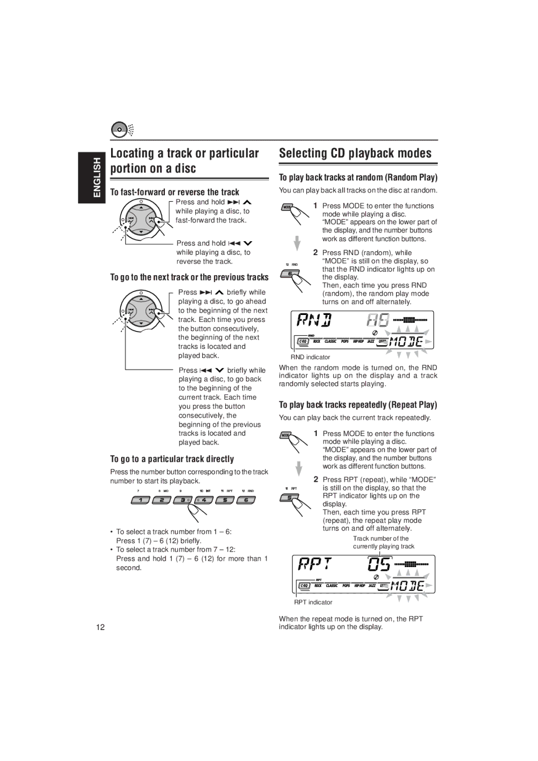 JVC KD-SX8250, KD-SX780 manual To fast-forward or reverse the track, To go to a particular track directly 