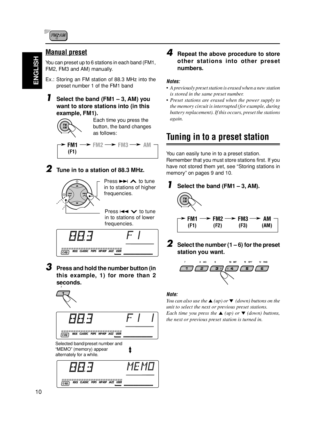 JVC KD-SX8350 manual Tuning in to a preset station, FM1 