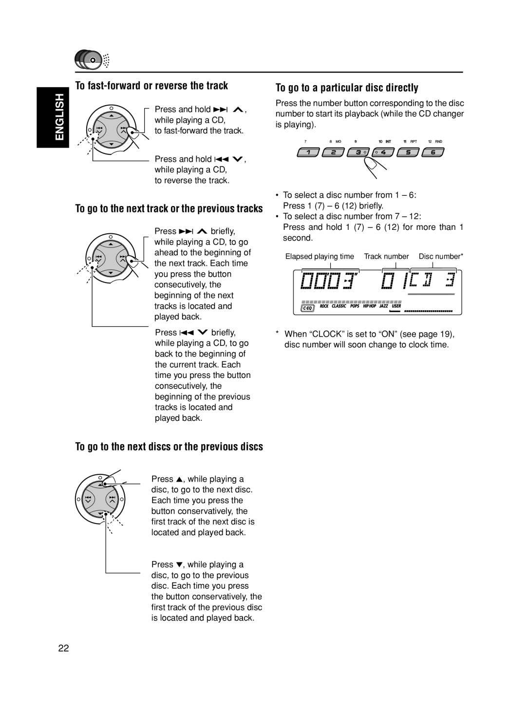 JVC KD-SX8350 manual To go to a particular disc directly, To go to the next discs or the previous discs 