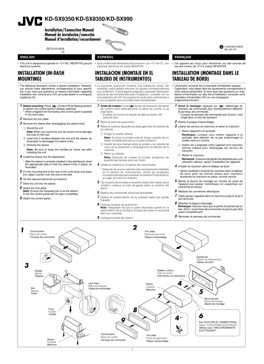 JVC KD-SX8350 manual Before mounting Press, Antes de instalar Pulse, Avant le montage Appuyer sur 