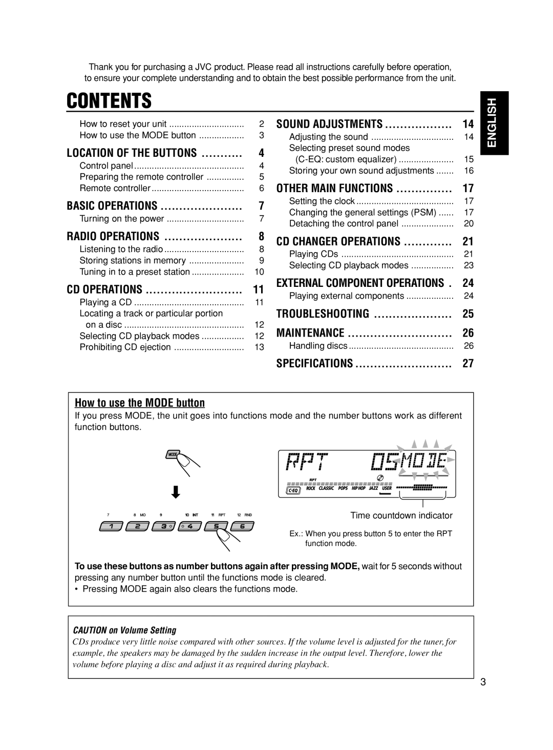 JVC KD-SX8350 manual Contents 