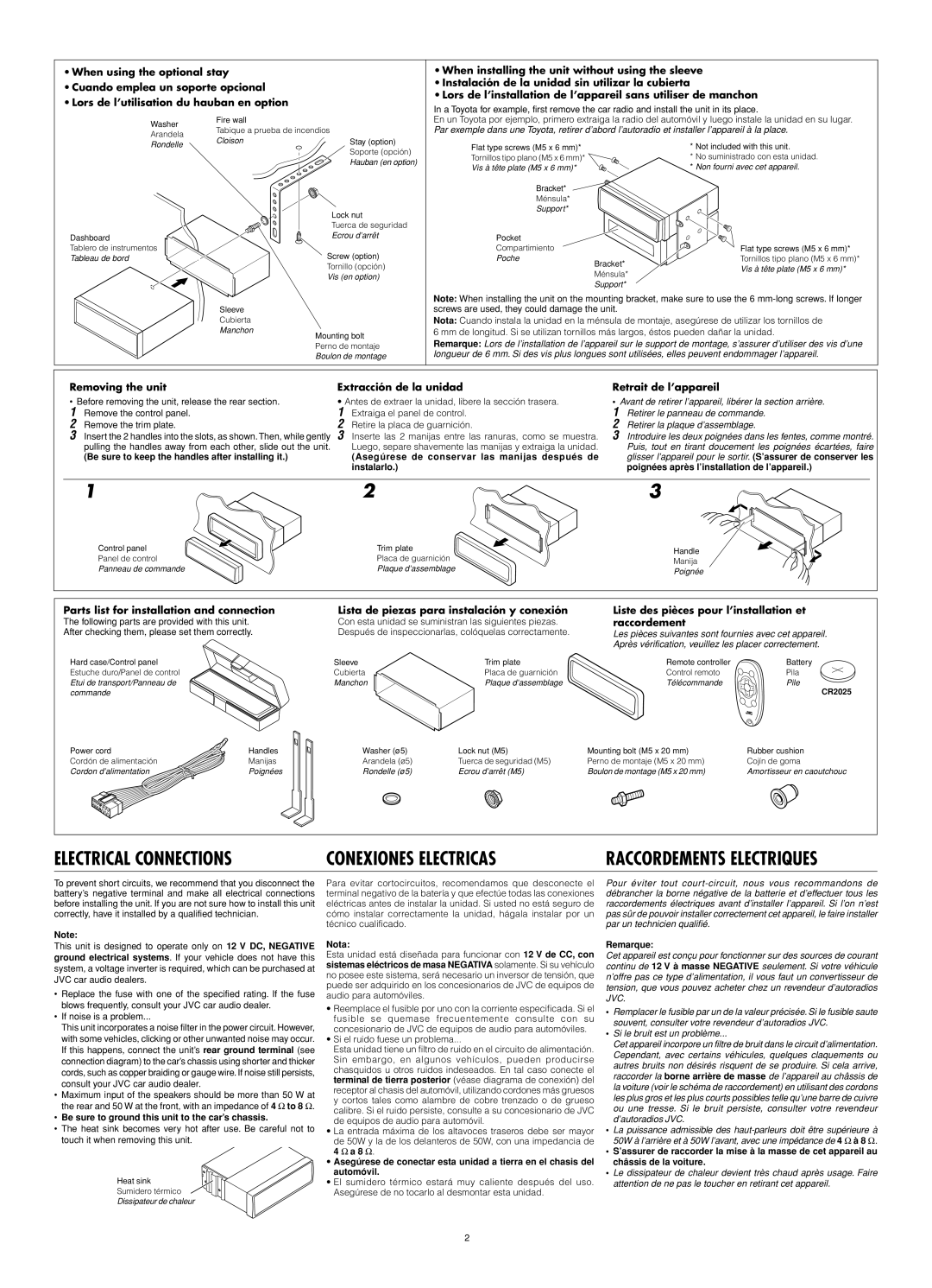 JVC KD-SX8350 Be sure to keep the handles after installing it, Asegúrese de conservar las manijas después de instalarlo 