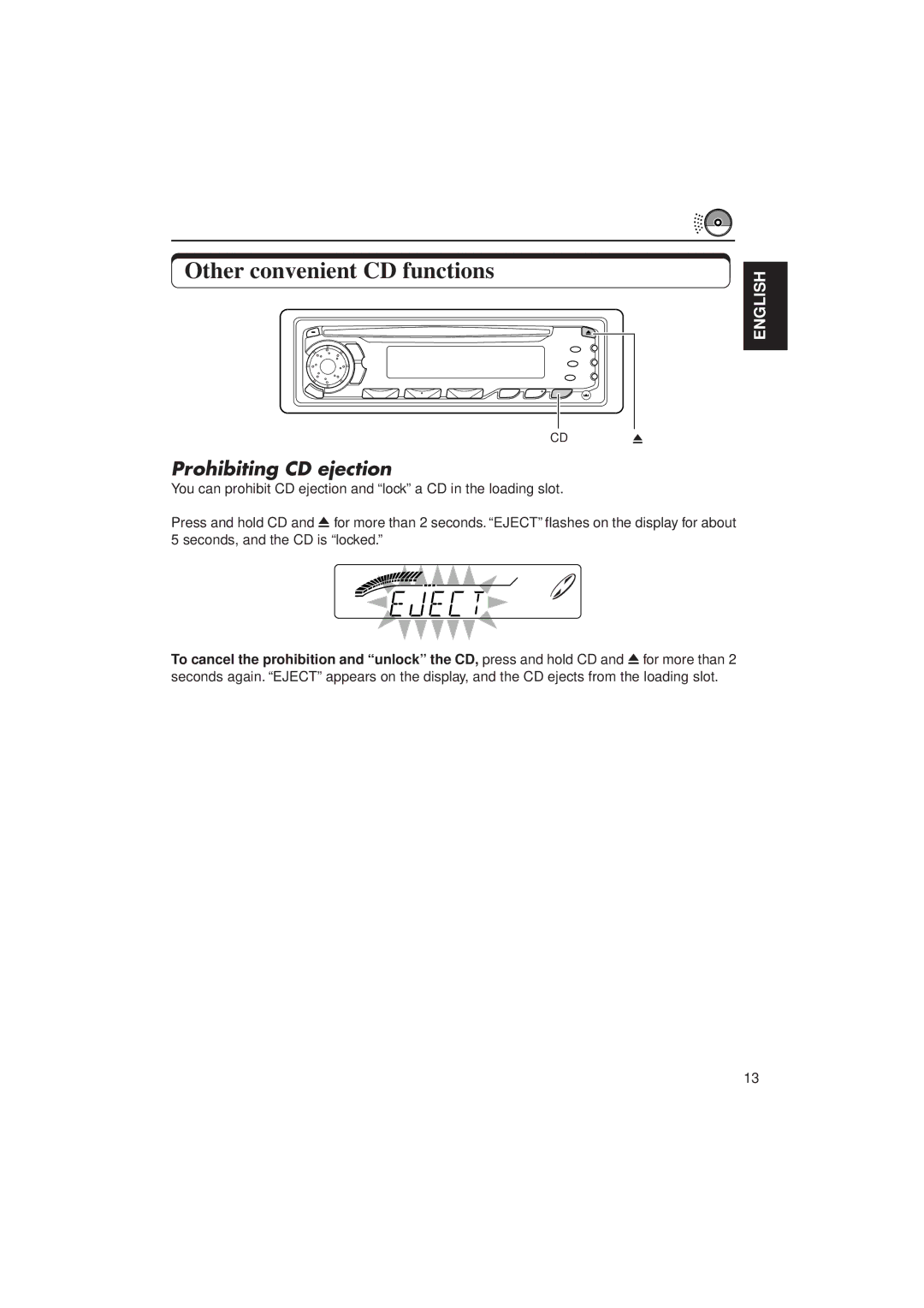 JVC KD-SX838/S737 manual Other convenient CD functions, Prohibiting CD ejection 